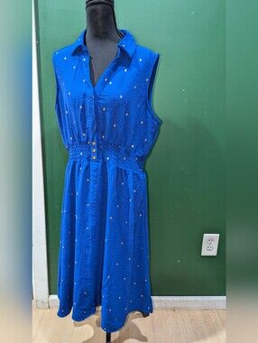 NWT Sleeveless Blue Shirred-Waist Dress Size XL